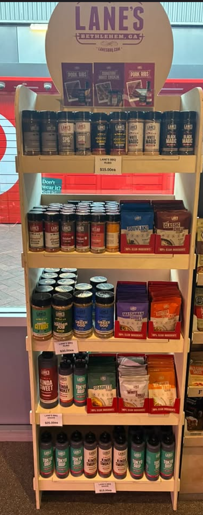A range of Lane’s BBQ rubs, seasonings and sauces